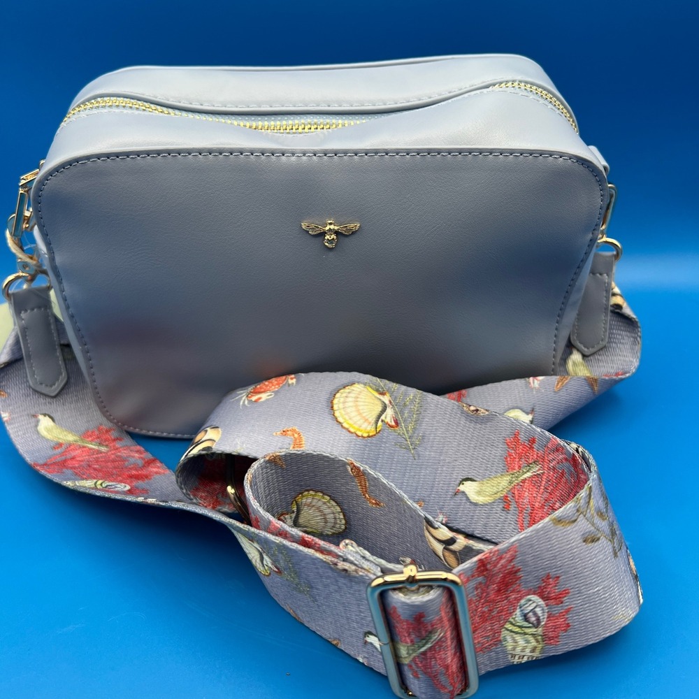 Fable England Whispering Sands Vintage Blue Camera/purse Vegan  Bee
